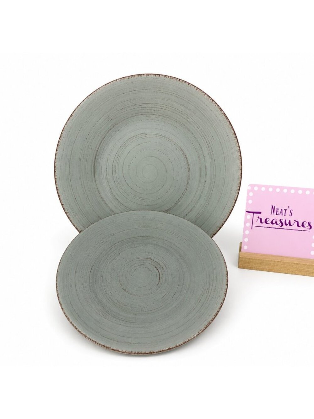 Tag Ltd SONOMA SLATE BLUE Rustic Brown Edge Ironstone Dinner & Salad Plate Set 2
